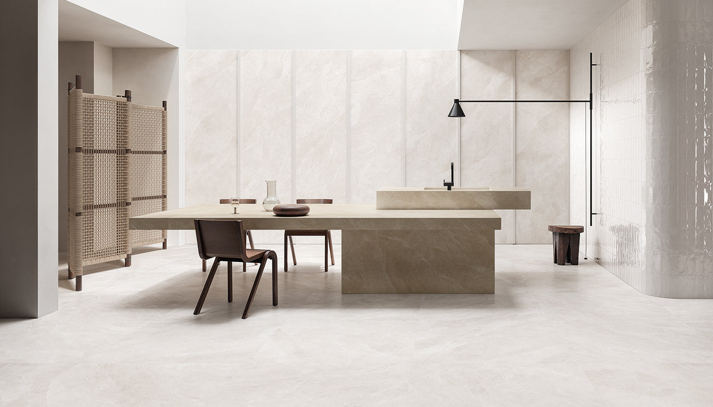 Cornerstone Evolution SLATE SUPERWHITE porcelain mosaic tile by Emil, naturale finish, 12"x12" size. Premium Italian porcelain for floors and walls.