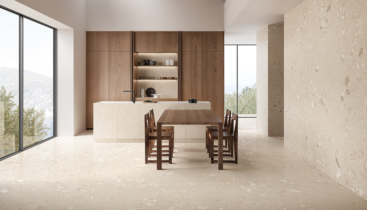 GemmaStone Sabbia porcelain field tile by Emil, silktech plus finish, 23 5/8"x47 1/4"x9-mm size. Premium Italian porcelain for floors and walls.