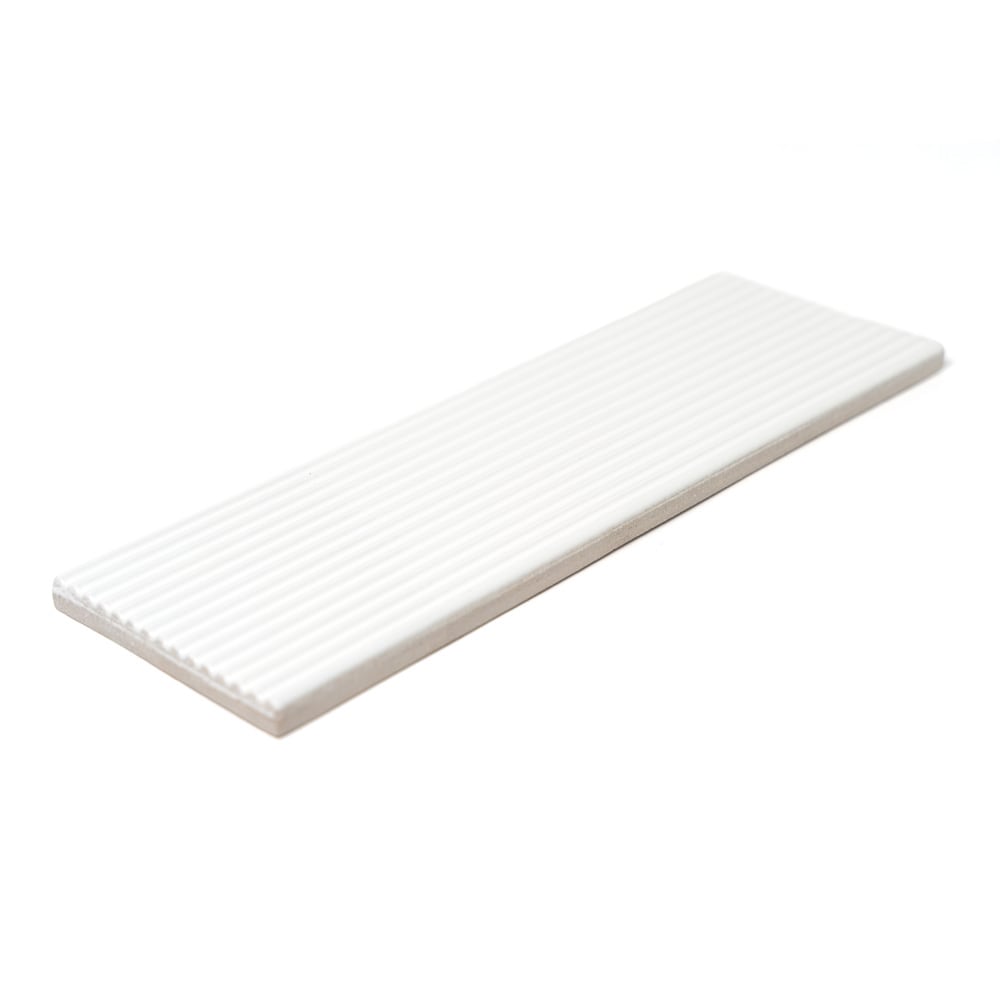 Closeout Sale Royal White ceramic field tile, top-down product view, 4"×12"×1/2" size. Premium ceramic for floors and walls.