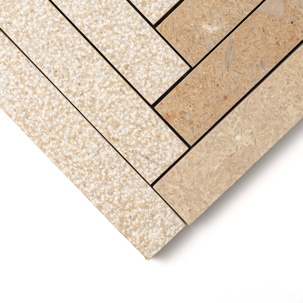 Seashell Large Herringbone Limestone Mosaic (12 7/8"×9 11/32" | multi finish | straight cut)