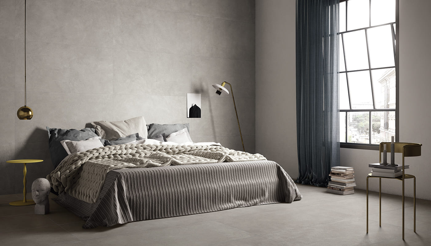 Karman Cenere porcelain field tile by Emil, naturale finish, 35 7/16"x35 7/16"x9.5-mm size. Premium Italian porcelain for floors and walls.