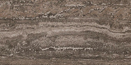 Luxurious vein-cut travertine-look porcelain tile in warm moka brown with soft swirling veins and a refined matte finish.