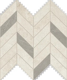 Matte chevron mosaic in soft beige with delicate reliefs and urban concrete elegance, handcrafted for refined minimalist spaces.