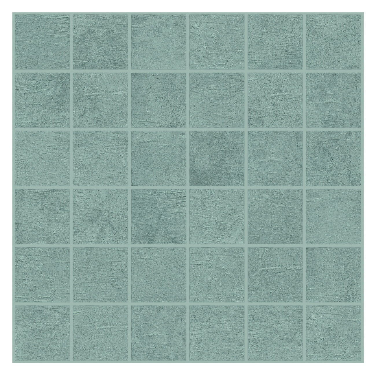 Handcrafted blue concrete-look mosaic tiles with delicate reliefs and a serene matte finish for refined urban interiors.