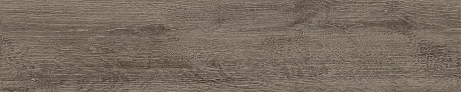 Matte porcelain tile with warm oak wood grain, evoking rustic farmhouse charm in a soft, neutral brown hue.