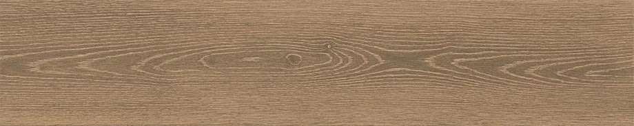 Matte porcelain tile with warm oak wood grain, evoking rustic farmhouse charm in a soft rye brown hue.