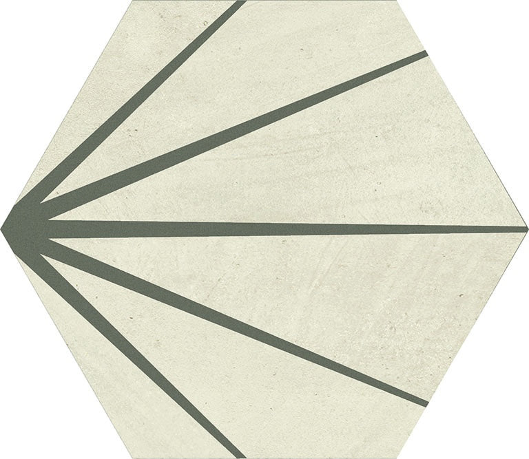 Hexagonal porcelain tile in warm bone, matte finish with earthy texture, evoking handcrafted Moroccan cotto for organic boho elegance.