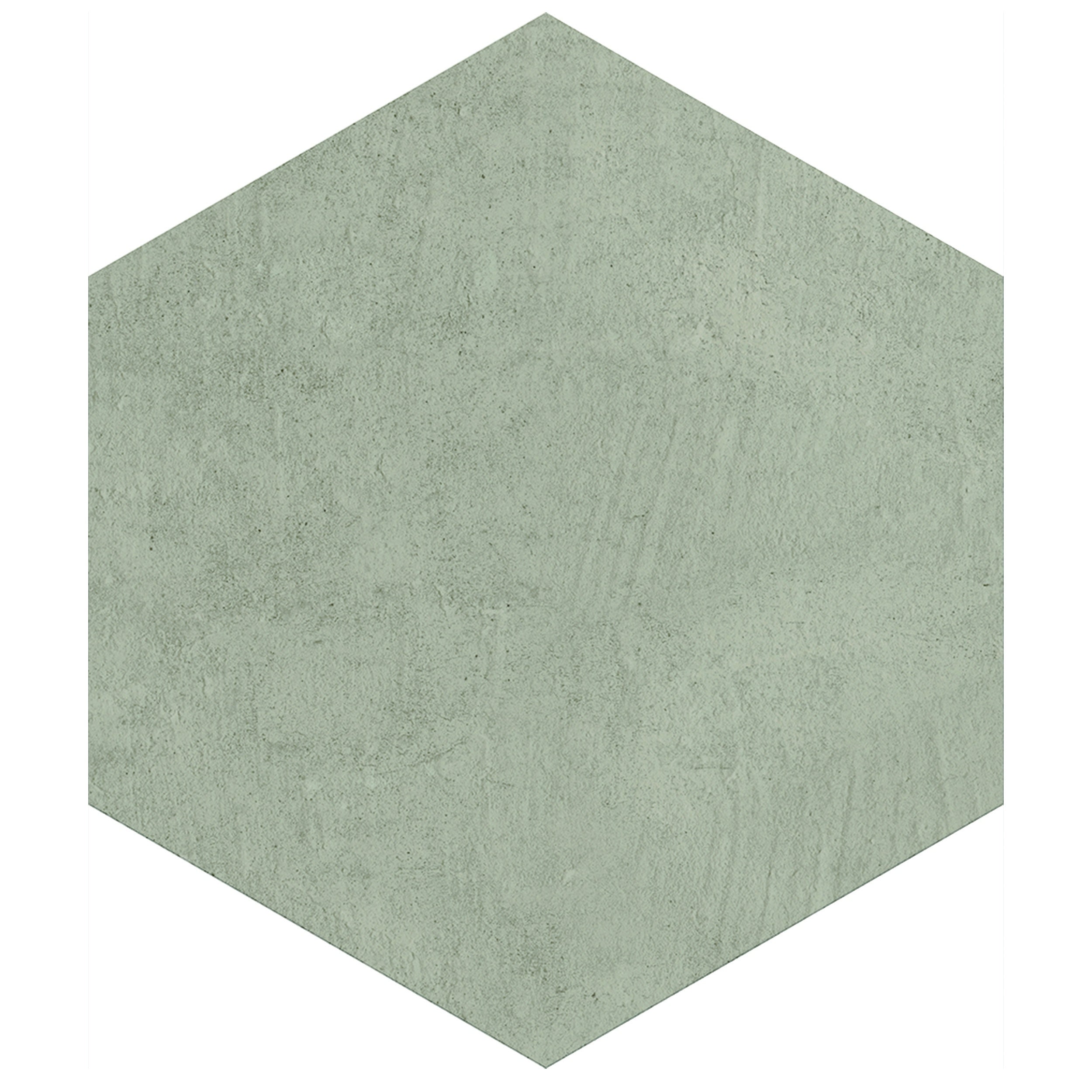 Hexagonal matte gray porcelain tile with delicate handcrafted reliefs and subtle urban concrete texture in soft neutral tones.