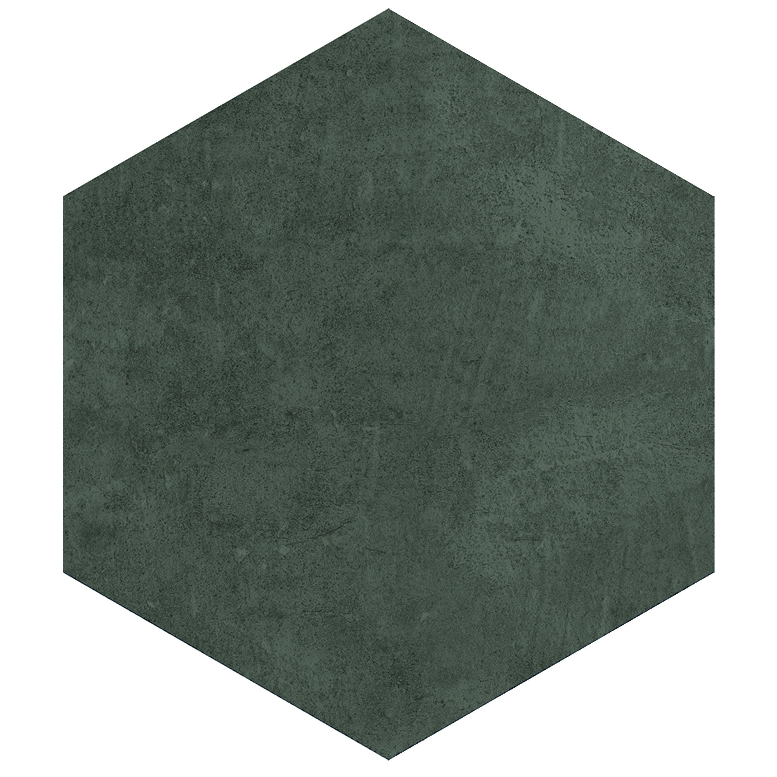 Hexagonal matte porcelain tile in soft charcoal gray with delicate handcrafted reliefs and subtle urban-concrete texture.