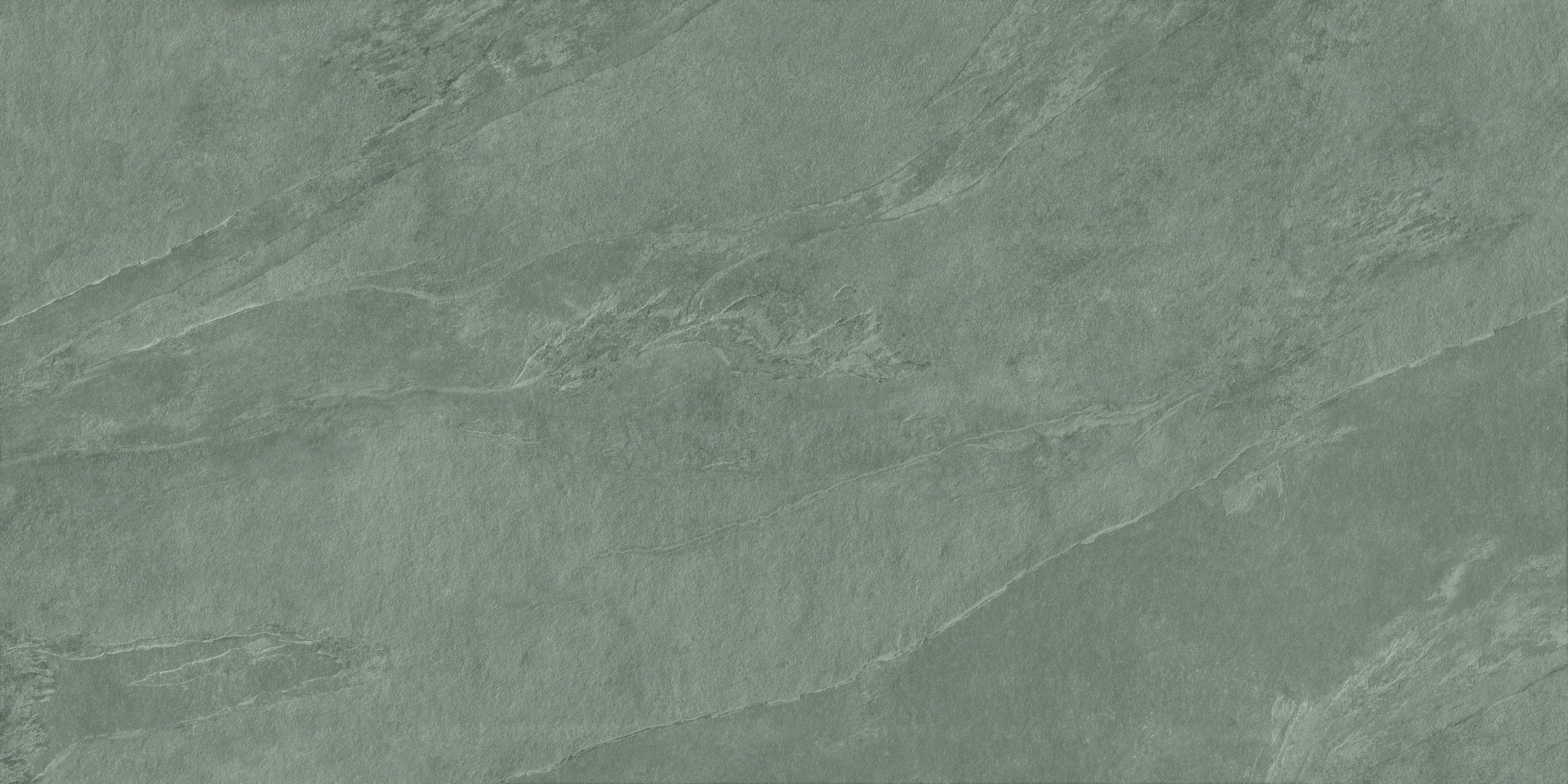 Matte green slate-look porcelain tile with foliated texture and deep, serene hues for refined modern interiors.
