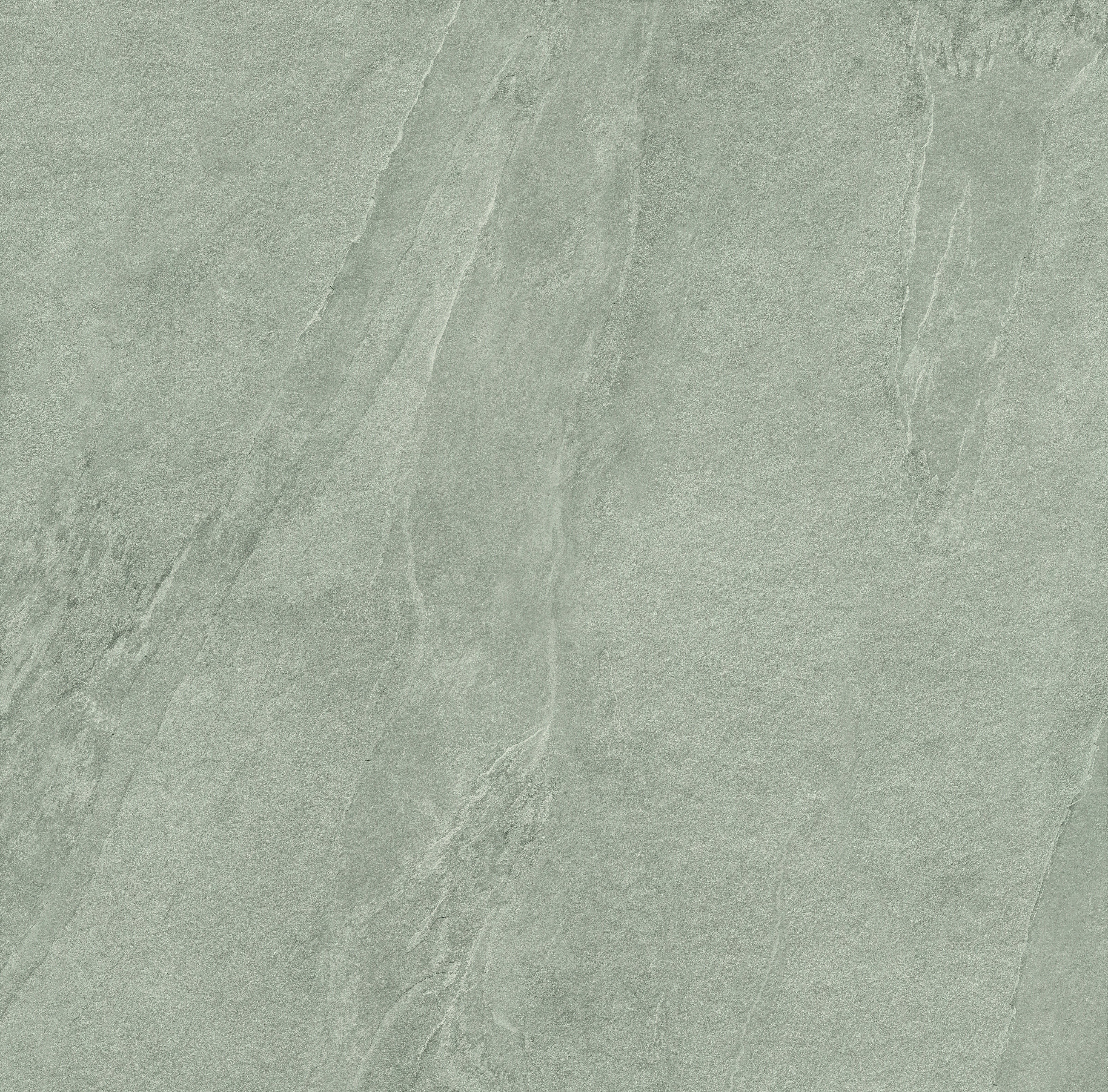 Matte slate-look porcelain tile in deep silver-green, foliated texture exuding timeless elegance and subtle strength.