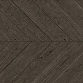 Luxurious chevron wood-look porcelain tile in warm moka brown with smooth matte finish and organic oak grain detailing.