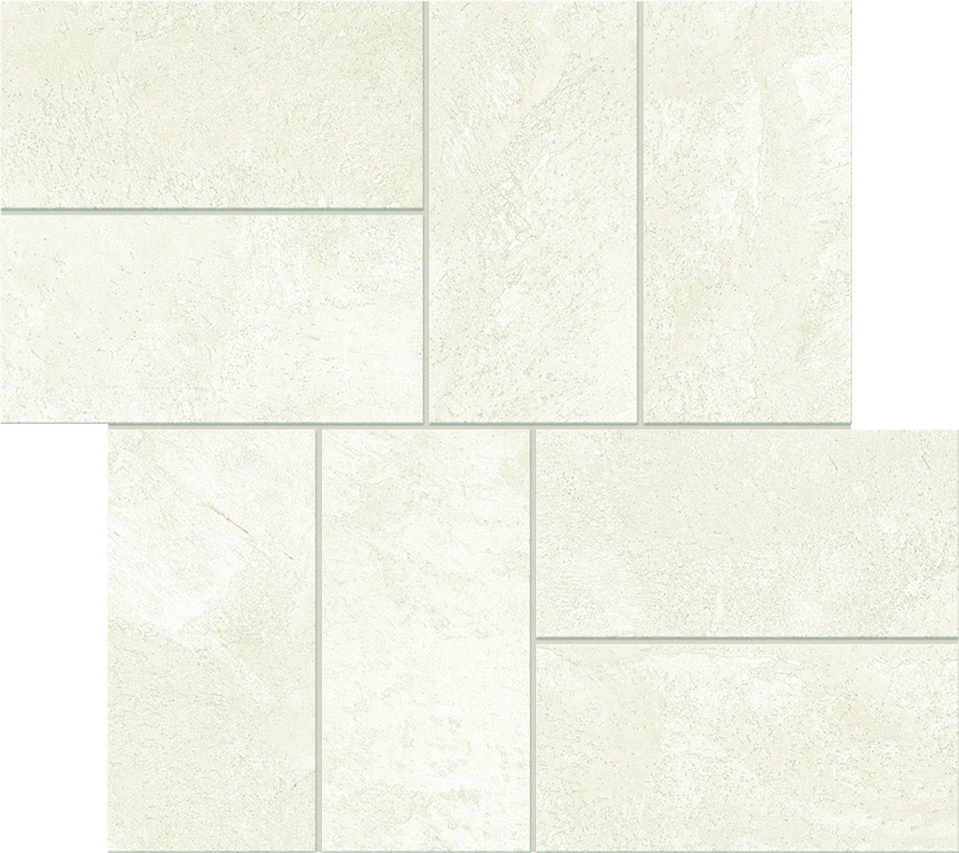 Smooth matte porcelain mosaic in raw white earth tones, interlocking windmill pattern evoking serene, grounded elegance.