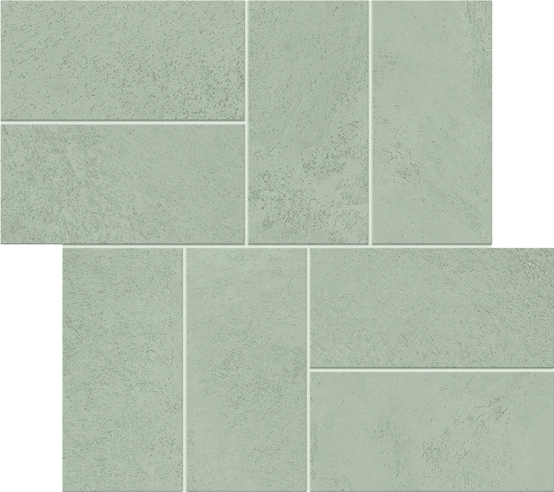 Matte green porcelain mosaic with smooth, earthy texture and subtle raw-clay elegance, evoking serene harmony with nature.