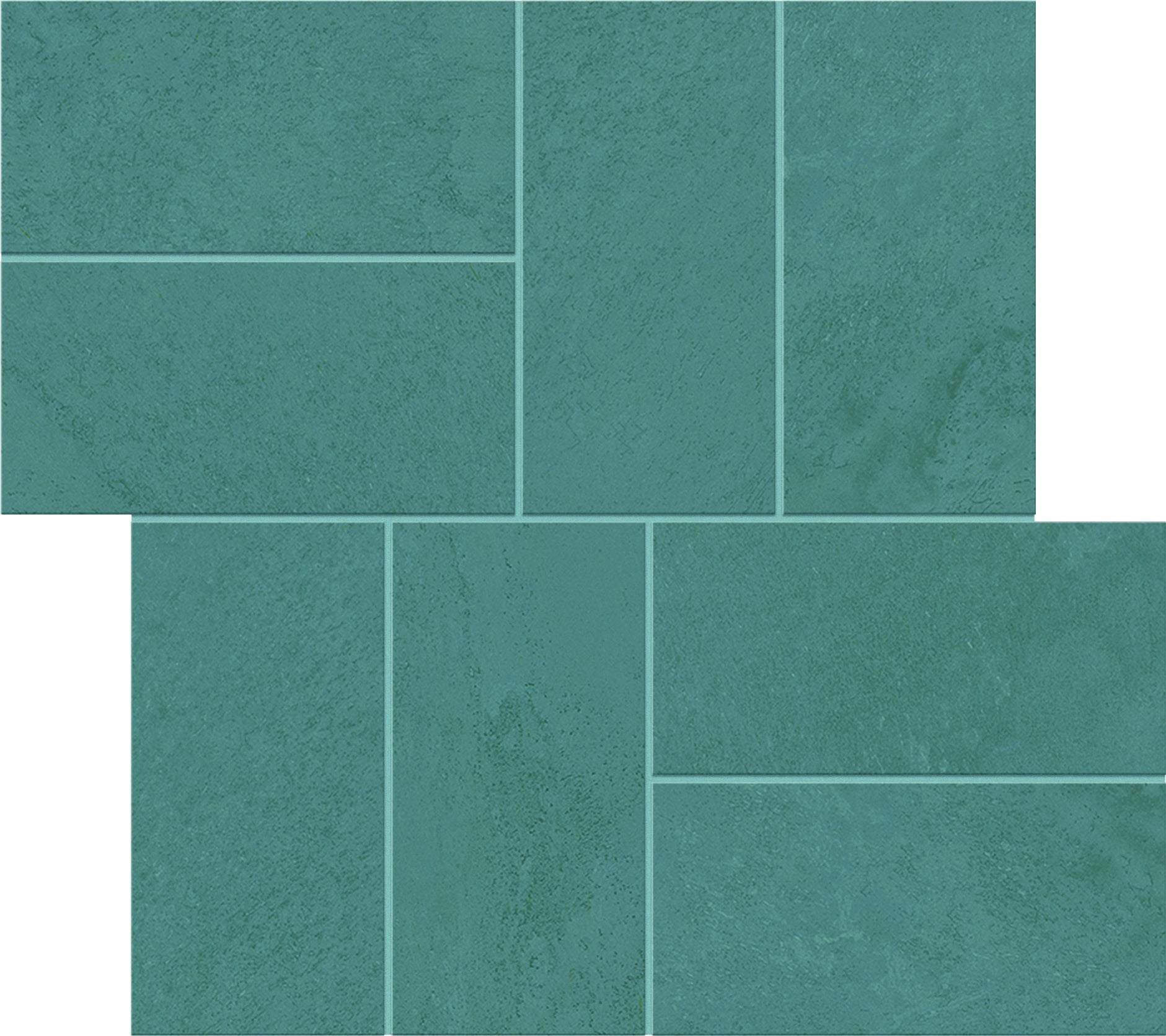 Matte gray porcelain mosaic with smooth, earthy texture, interlocking rectangles in a serene windmill pattern, evoking raw clay harmony.