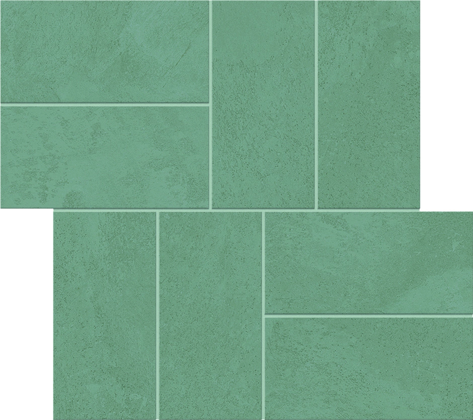 Luxury jade-green porcelain mosaic with smooth matte texture, evoking raw earth and serene harmony in contemporary spaces.