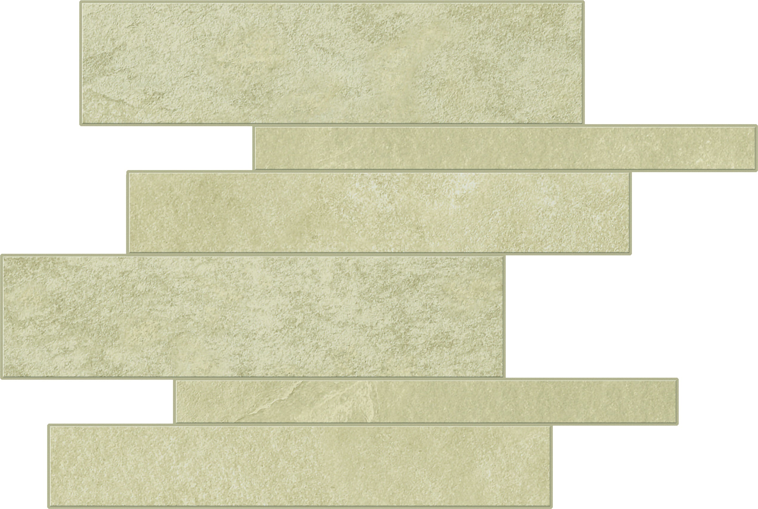 Elegant slate-look porcelain mosaic with foliated texture and deep beige hues, exuding serene sophistication for refined interiors.