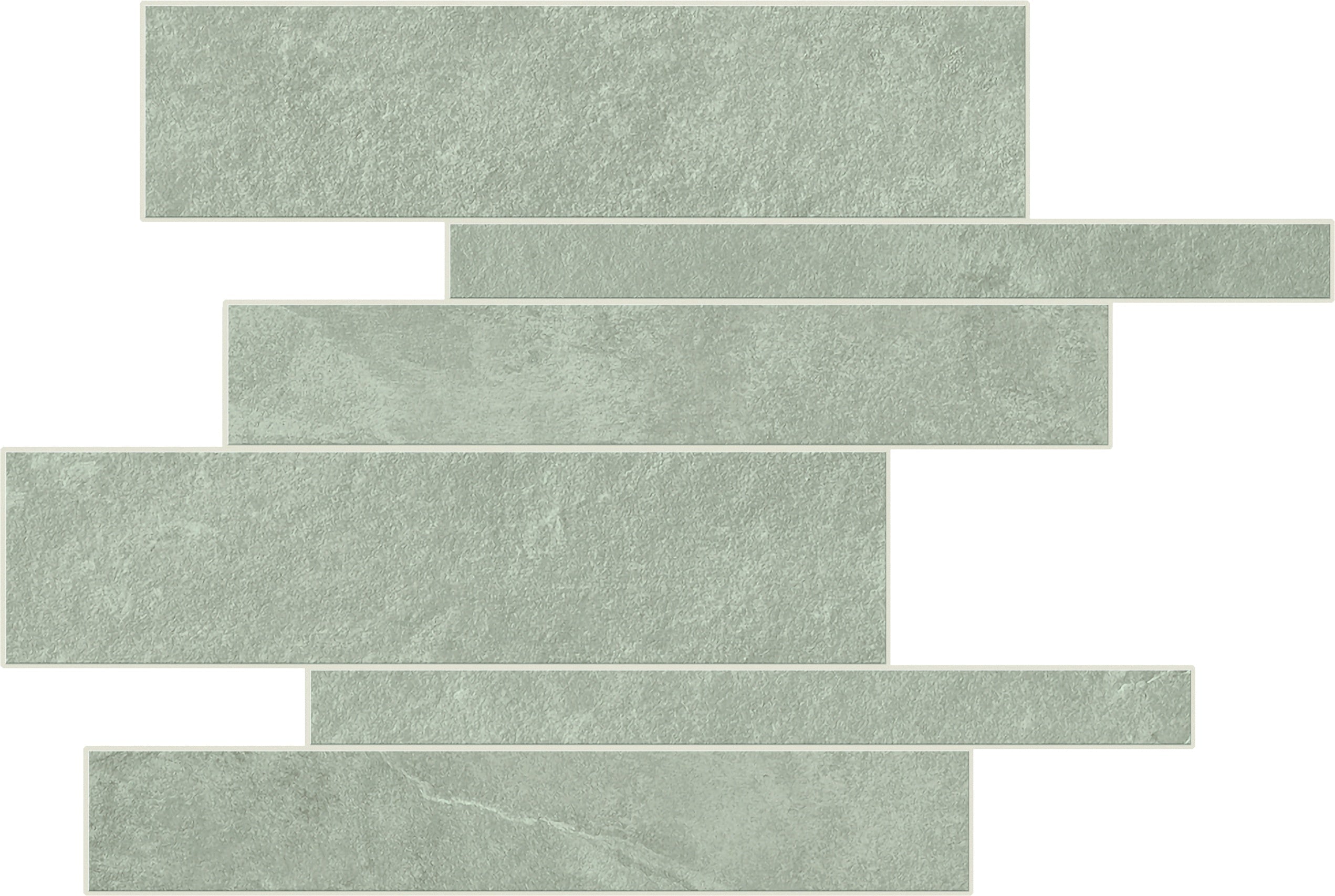 Slate-inspired porcelain mosaic with deep green hues and foliated texture, exuding timeless elegance and subtle strength.