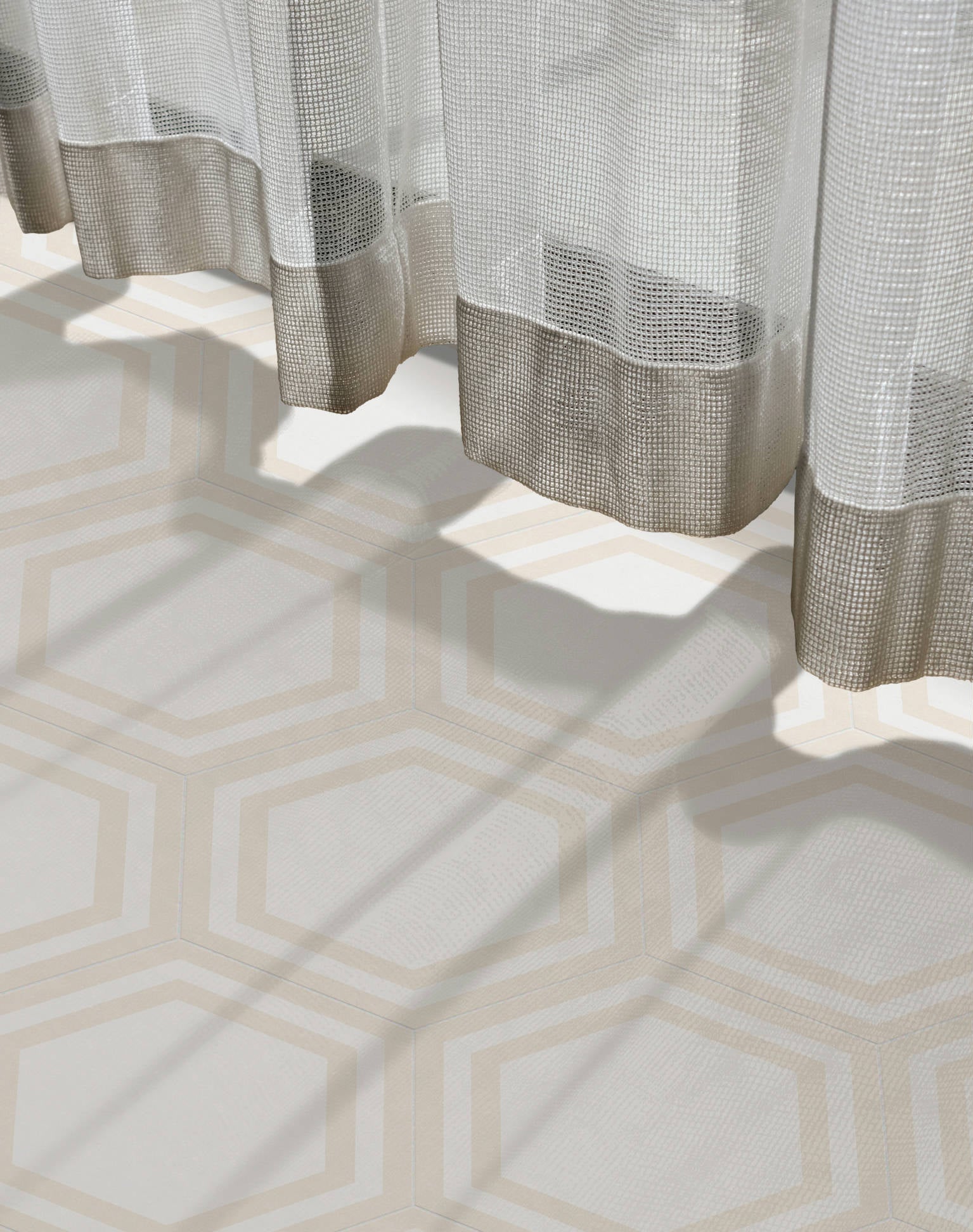 FLOOR: Bone Hexagon Framed Porcelain Field Deco Tile (8"x9" | semi-matte)
