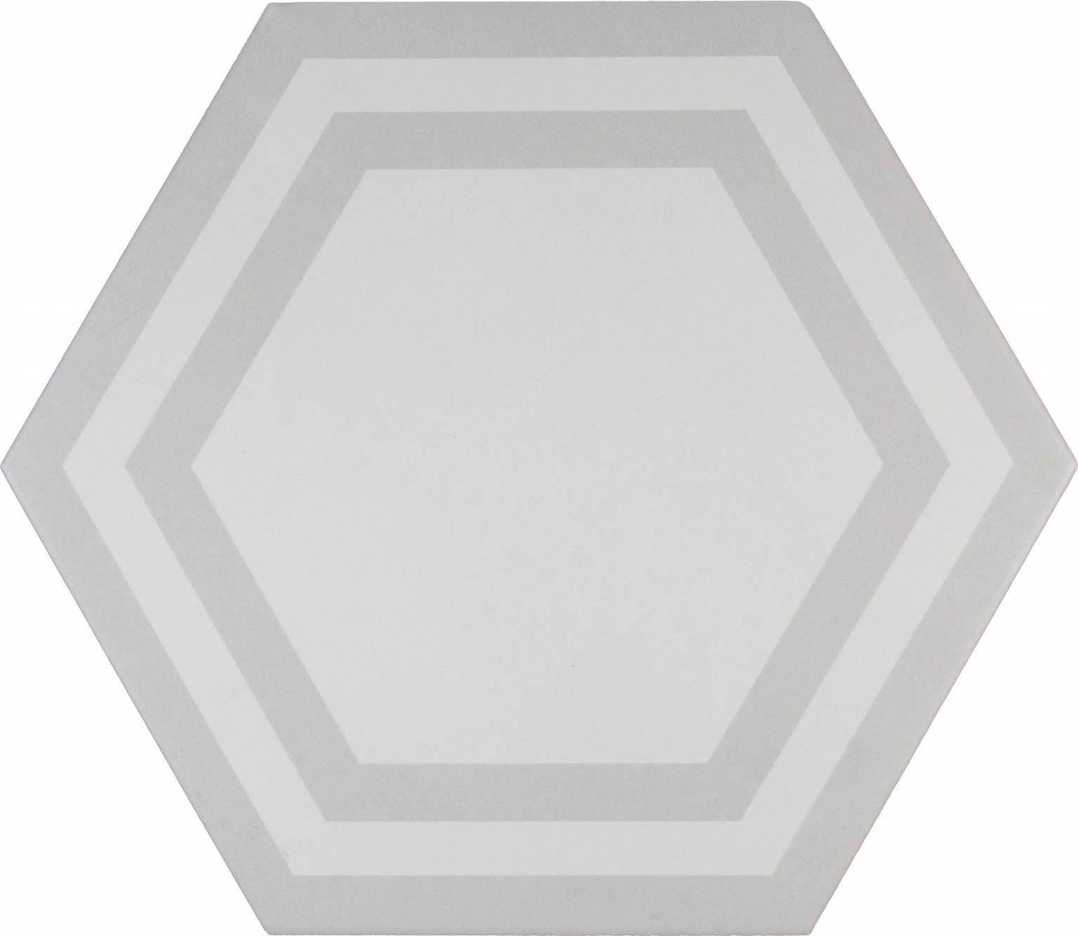 FLOOR: Light Gray Hexagon Framed Porcelain Field Deco Tile (8"x9" | semi-matte)