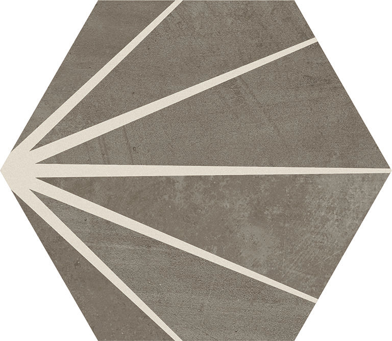 BOHO: Smoke Cotto Hexa Starburst Flat Porcelain Deco Field Tile (9 7/8"x8 1/2"x9mm | matte)