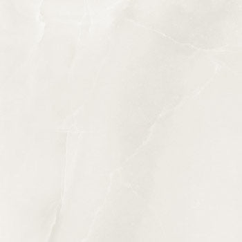 Luxurious matte white porcelain tile with refined onyx veins, embodying timeless elegance and modern glamour in a grand square format.