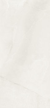Luminous white onyx porcelain tile with refined veins, semi-gloss finish, and sculptural elegance for luxurious interiors.
