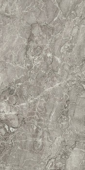 Luxurious rectified porcelain tile in Gris Brèche Dumas onyx, semi-glossy with dramatic veining for refined opulence and modern elegance.