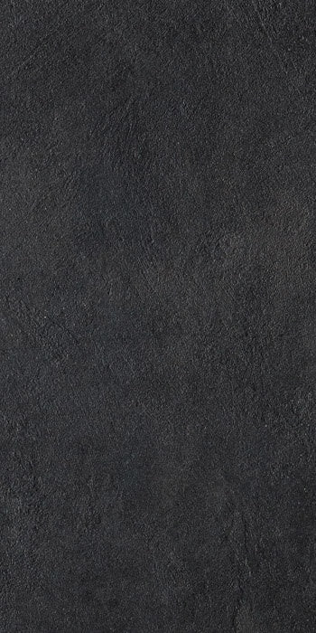 Matte black porcelain tile with urban concrete texture, exuding brutalist elegance and minimalist sophistication for refined interiors.
