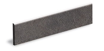 Dark gray porcelain bullnose trim with refined concrete texture, embodying urban minimalism and brutalist elegance in matte finish.