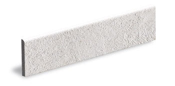 Sleek matte white porcelain bullnose trim with refined concrete texture for minimalist urban elegance.