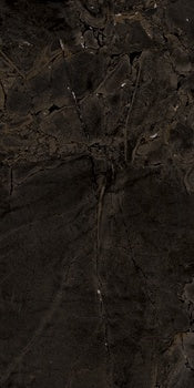 Luxurious black quartzite-look porcelain tile with dramatic veining and a semi-glossy finish, evoking refined opulence and sensual depth.