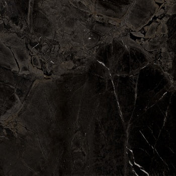 Luxurious matte black porcelain tile with refined quartzite veins, evoking dramatic elegance and timeless sophistication.