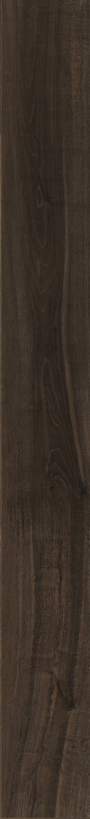 Timeworn dark brown porcelain bullnose trim with a softly textured wood grain, exuding rustic elegance and artisanal warmth.