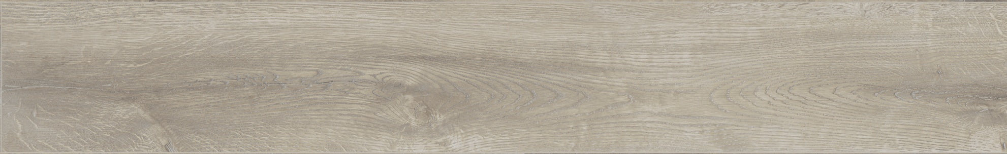 L-shaped almond wood-look porcelain border with a softly textured, timeworn matte finish and natural knots.