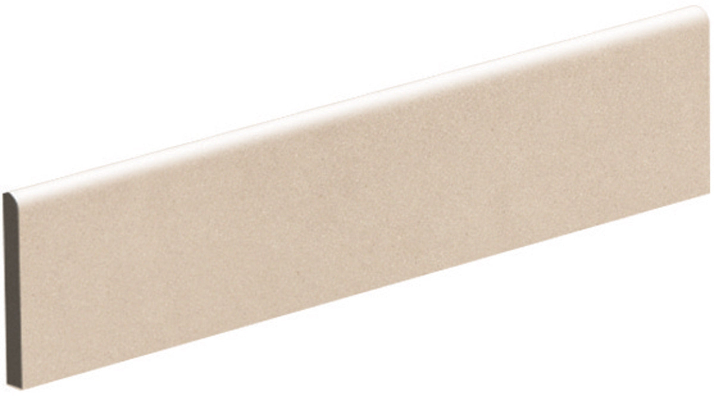 Glossy almond porcelain bullnose trim with sleek modern lines, full-body durability, and refined minimalist elegance for seamless transitions.