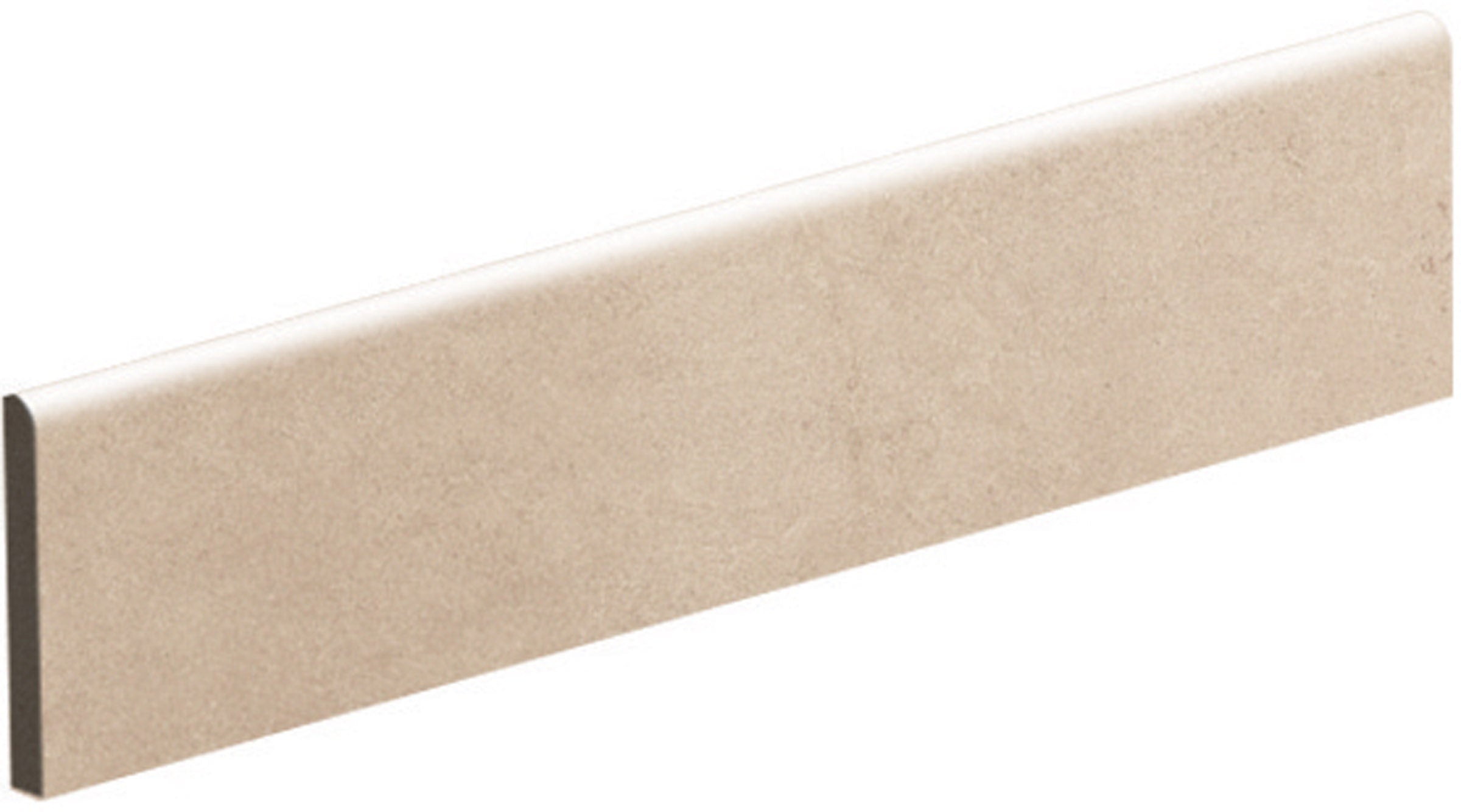 Sleek matte beige porcelain bullnose trim with refined minimalist edge for seamless modern transitions.