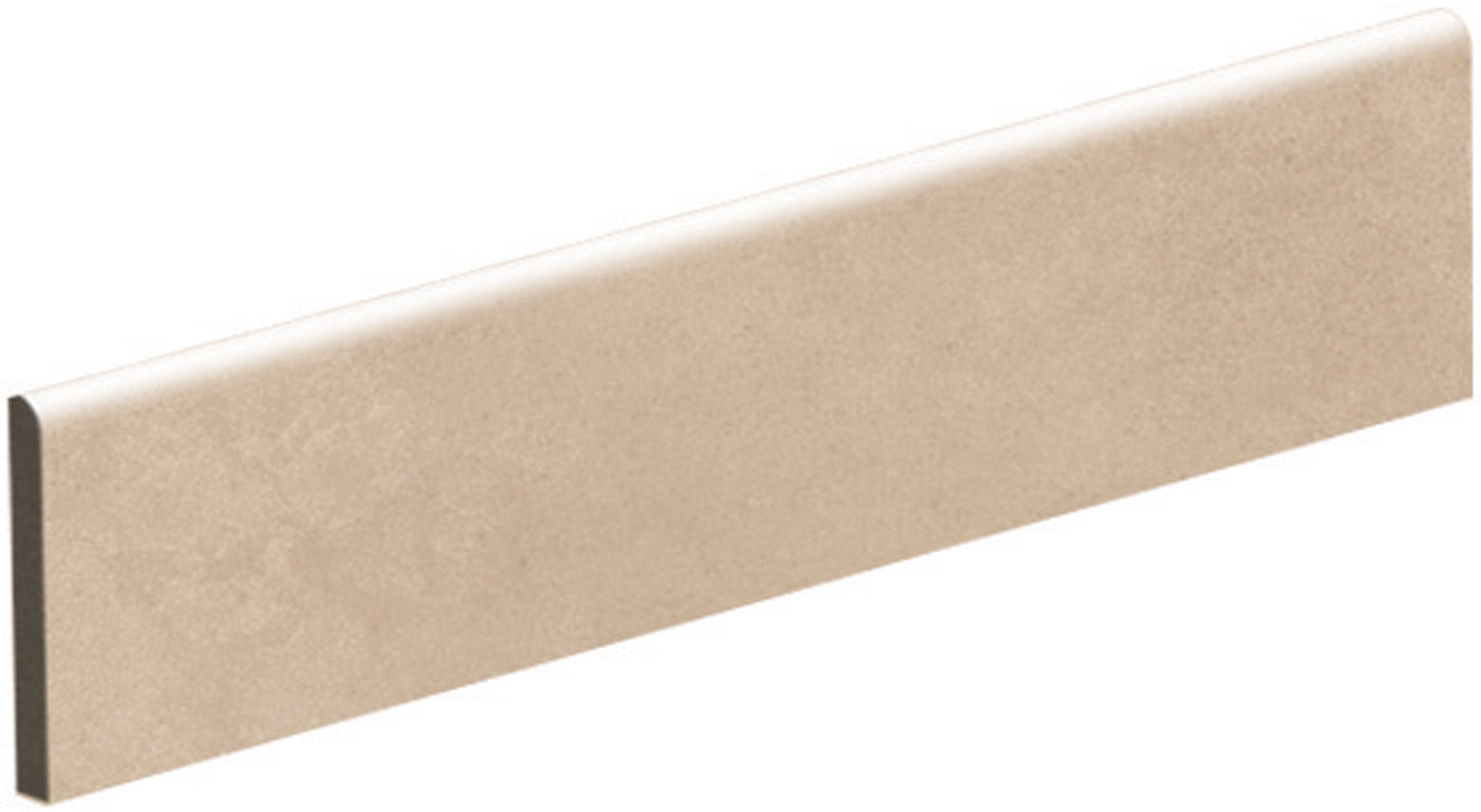 Glossy beige porcelain bullnose trim with sleek modern lines for refined, minimalist edges in high-end interiors.