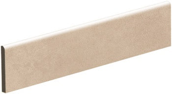 Glossy beige porcelain bullnose trim with sleek modern lines for refined, minimalist edges in high-end interiors.