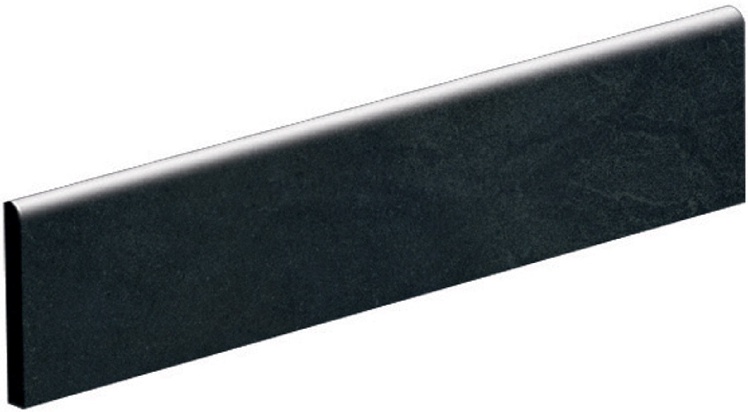 Black matte porcelain bullnose trim with sleek minimalist lines for refined modern edges.