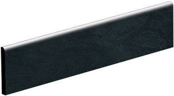 Black matte porcelain bullnose trim with sleek minimalist lines for refined modern edges.