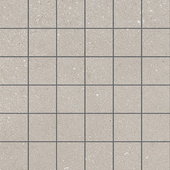 Matte white porcelain mosaic with interlocking square tiles, evoking minimalist elegance and industrial serenity in a textured, neutral palette.