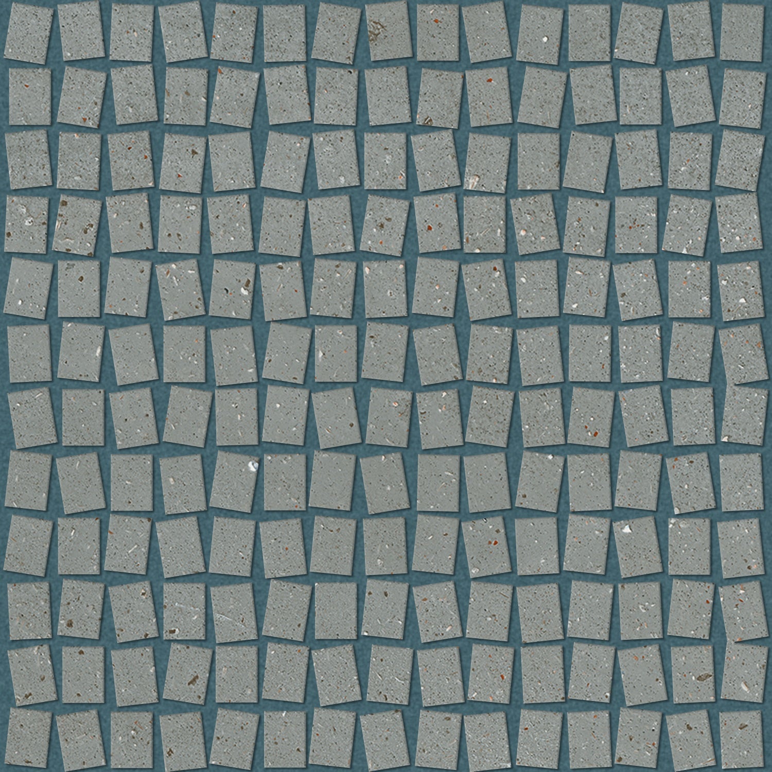 Matte silver-gray porcelain mosaic tiles with an earthy, sedimentary texture, evoking sleek urban sophistication and industrial durability.