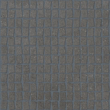 Matte dark grey porcelain mosaic tiles with a contemporary stacked design, evoking the raw elegance of sedimentary rock and urban sophistication.