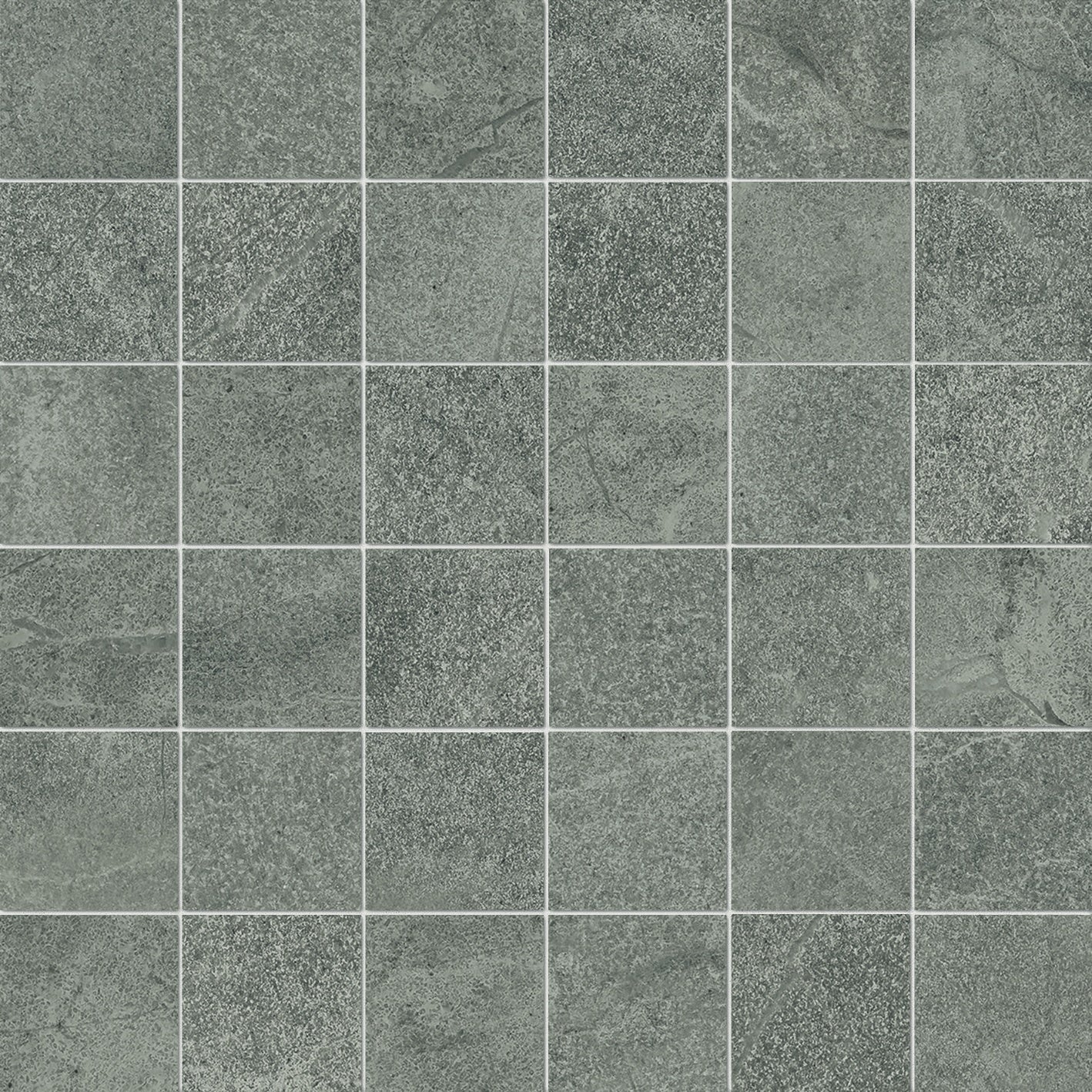 Matte gray porcelain mosaic with a soft limestone essence, evoking the serene elegance of Haute-Savoie's crystalline slate.