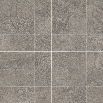 Matte gray porcelain mosaic with a soft limestone essence, evoking the serene elegance of Haute-Savoie's crystalline slate.