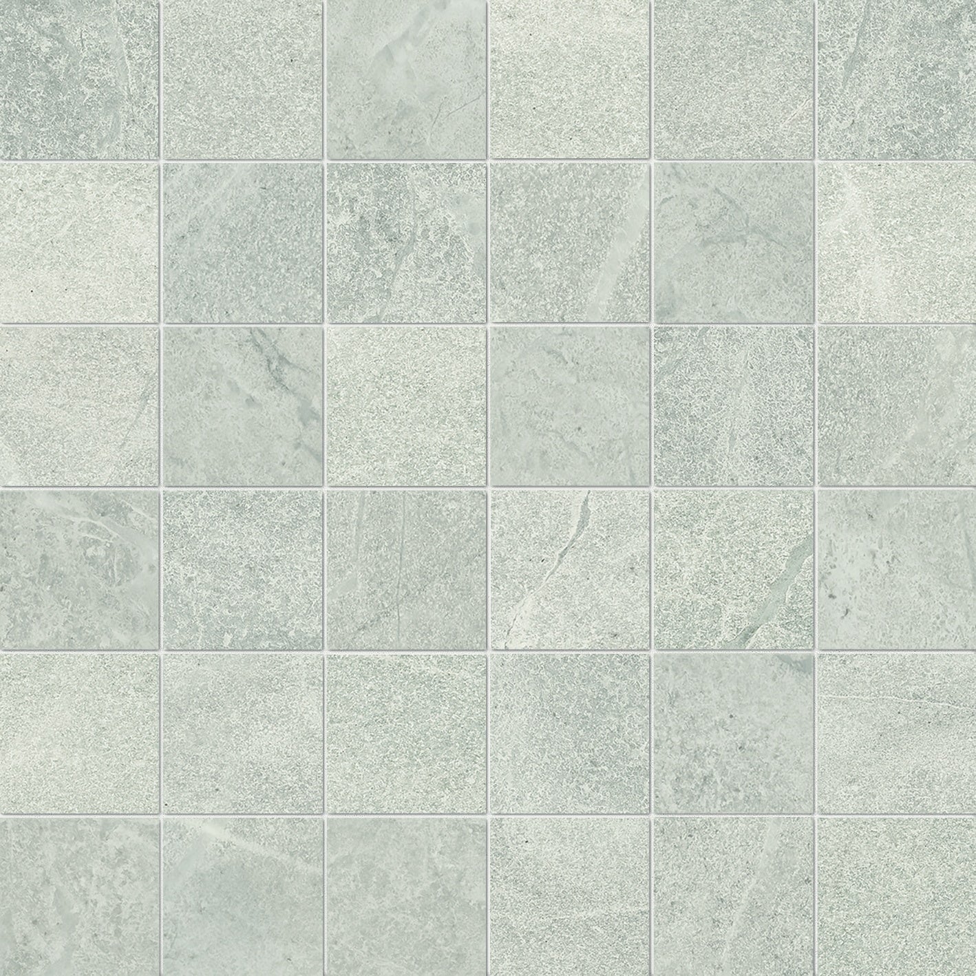 Matte white porcelain mosaic with soft limestone texture, evoking serene Alpine elegance in a refined straight-stack pattern.
