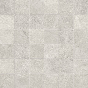Matte white porcelain mosaic with soft limestone texture, evoking serene Alpine elegance in a refined straight-stack pattern.