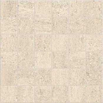 Matte beige porcelain mosaic with a refined limestone texture, exuding earthy elegance and rugged sophistication in a straight-stack pattern.