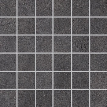 Dark gray interlocking porcelain mosaic with a matte concrete finish, embodying urban minimalism and brutalist elegance.